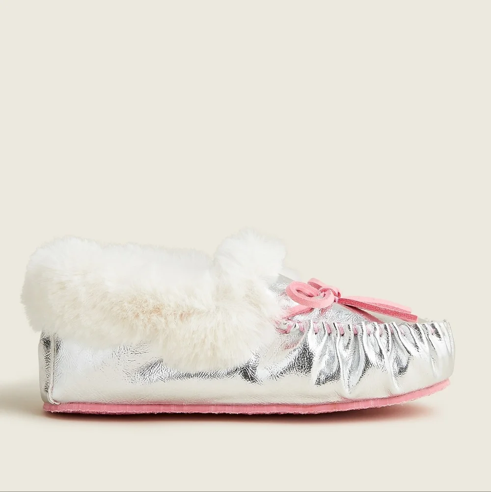 New! J.Crew K2 2 Crewcuts Girls Metallic Lodge Moccasins Slippers Shoes NWT
